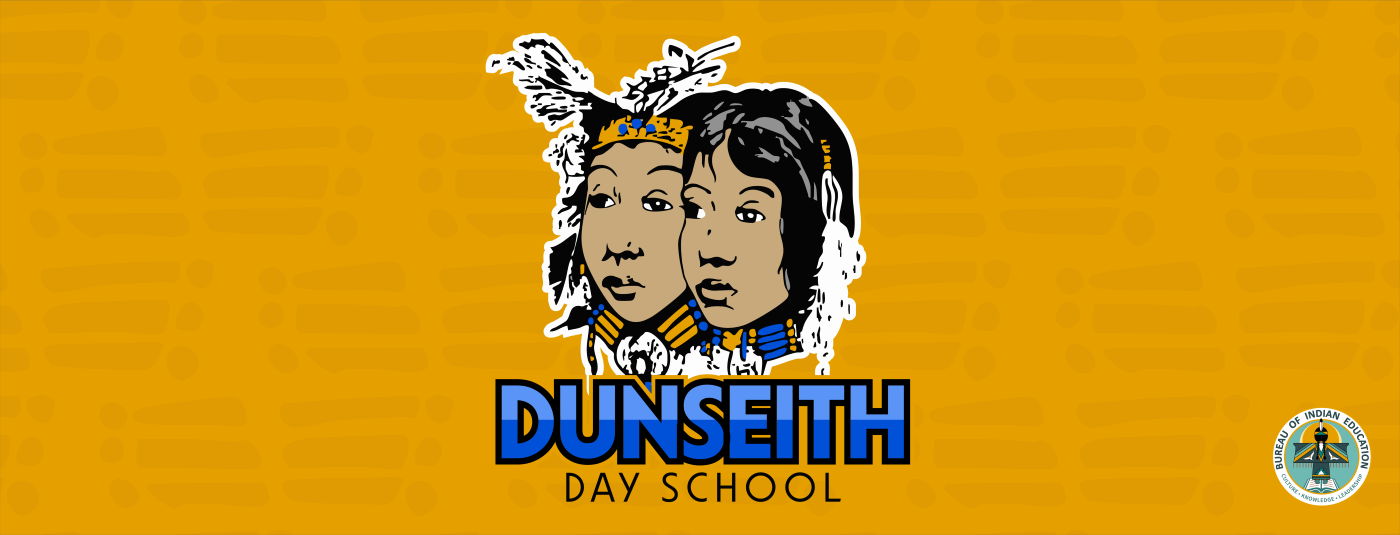 Dunseth Day School logo featuring a stylized design and the school's name prominently displayed on a yellow banner.